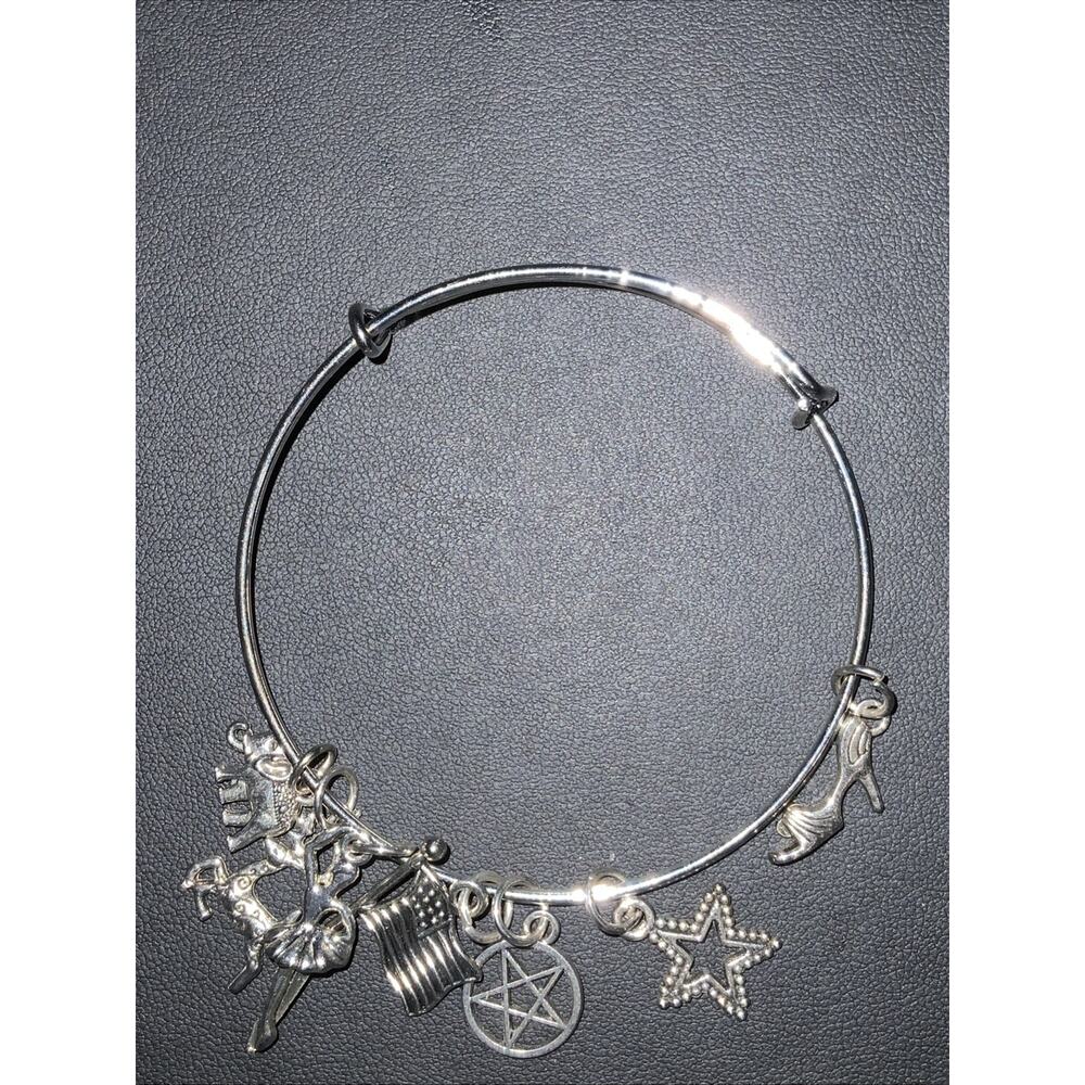 Silver Expandable Bangle Bracelet Charms Deer Flag Heels Elephant Ballerina Star